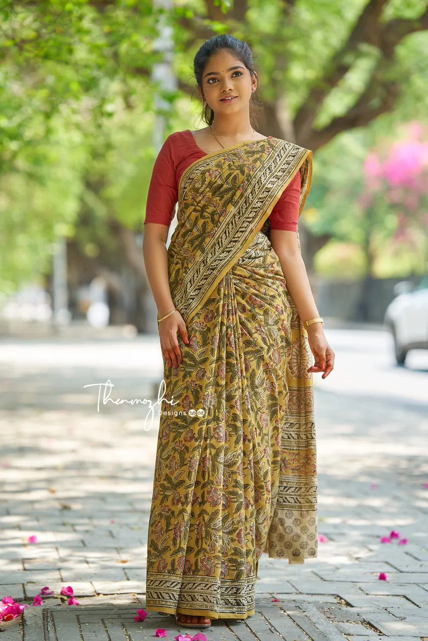 DF 160 Kalamkari Printed Soft Cotton Sarees Wholesale Price In Surat